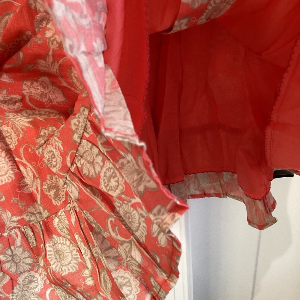 Anthropologie Peregrine Mini Dress Sleeveless V-Neck Smocked New 2X Coral Floral - Picture 8 of 14